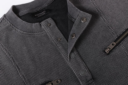 Half-Open Collar Check Wash Damage Short Sleeve T-Shirt WN25643