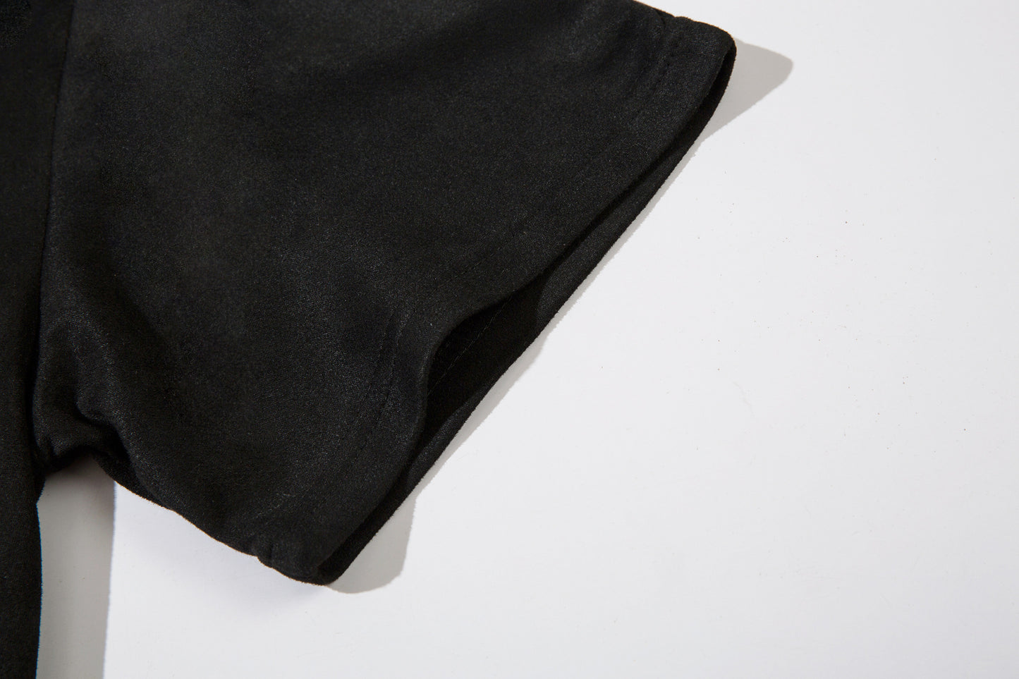 Text Embroidery Print Suede Short Sleeve T-Shirt WN16194