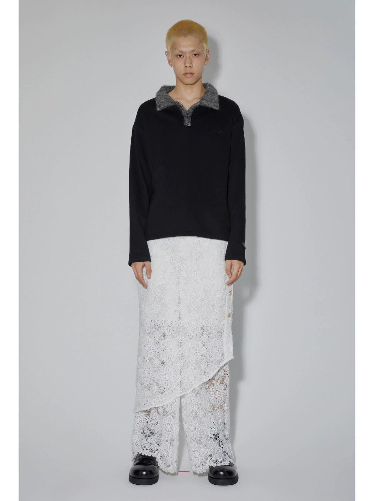 Wool-Effect Collar Polo Design Long Sleeve T-Shirt WN18907