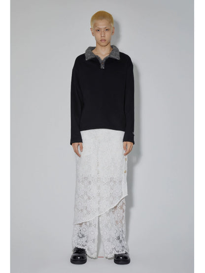 Wool-Effect Collar Polo Design Long Sleeve T-Shirt WN18907