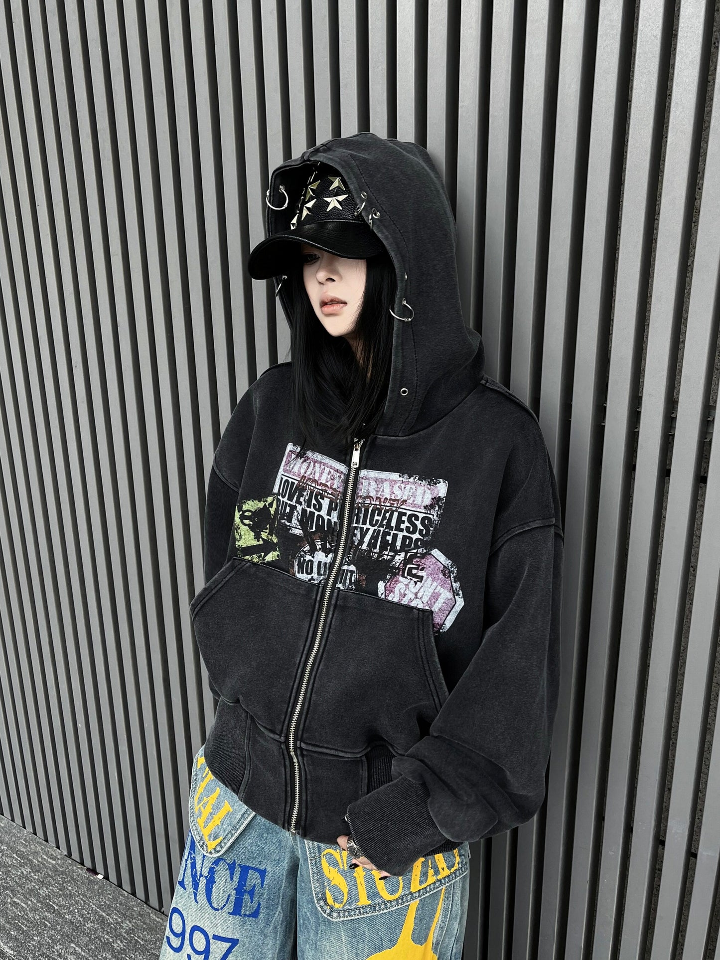 Cropped Washed Zip-Up Hoodie WN24189