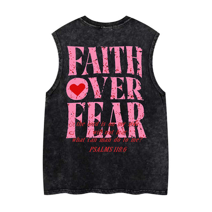 Washed Damage Letter Heart Print Oversize Sleeveless T-Shirt WN26852
