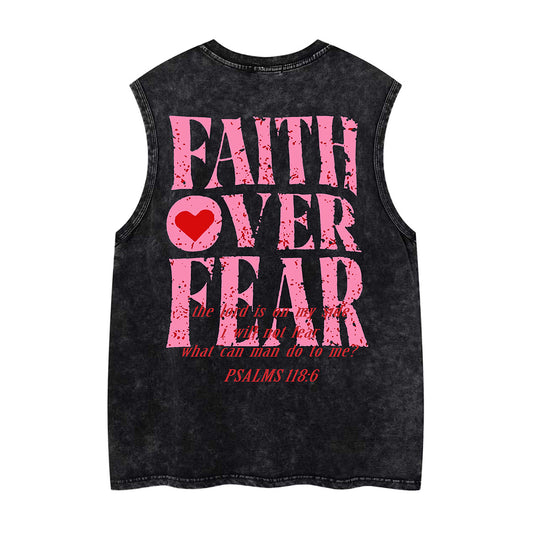 Washed Damage Letter Heart Print Oversize Sleeveless T-Shirt WN26852