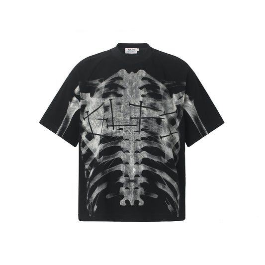 Skeleton Print Waffle Short Sleeve T-Shirt WN25557