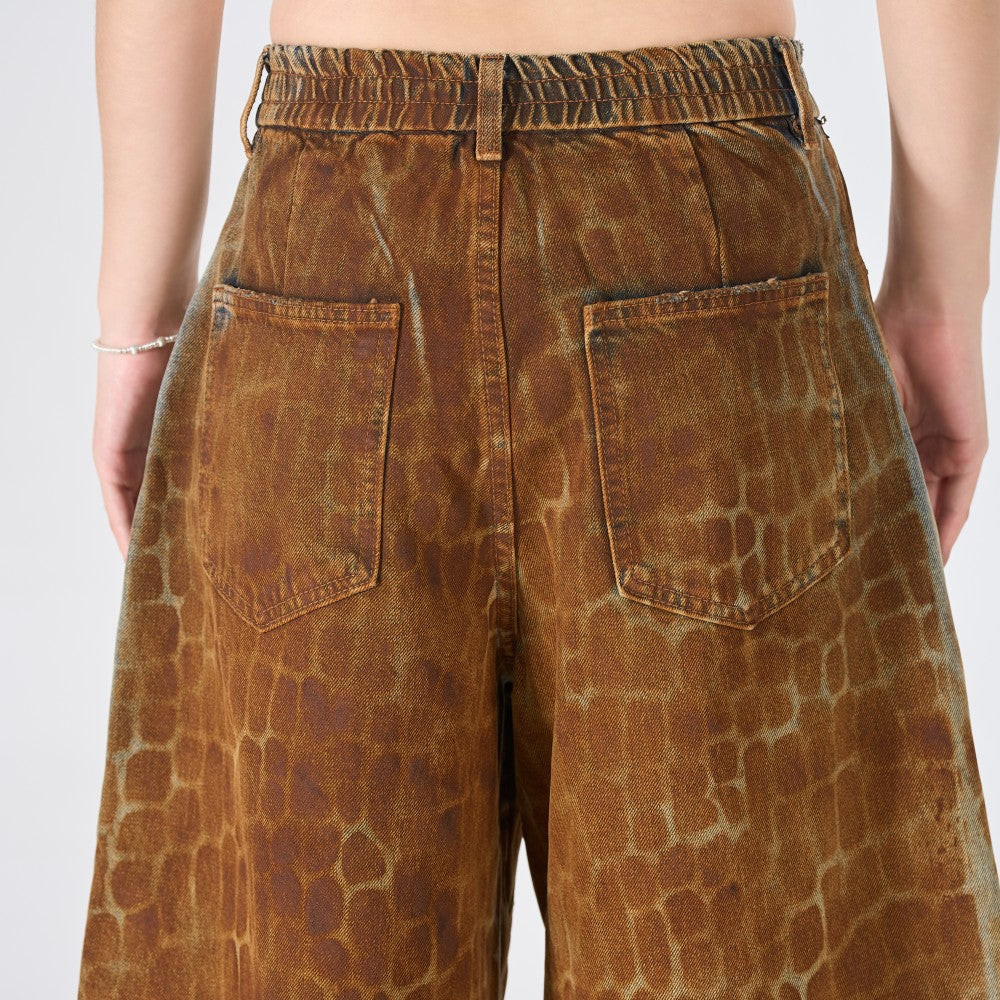 Reptile Print Wide Leg Denim Half Jeans WN28029
