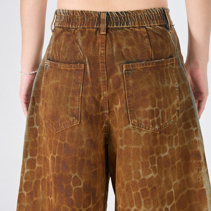 Reptile Print Wide Leg Denim Half Jeans WN28029