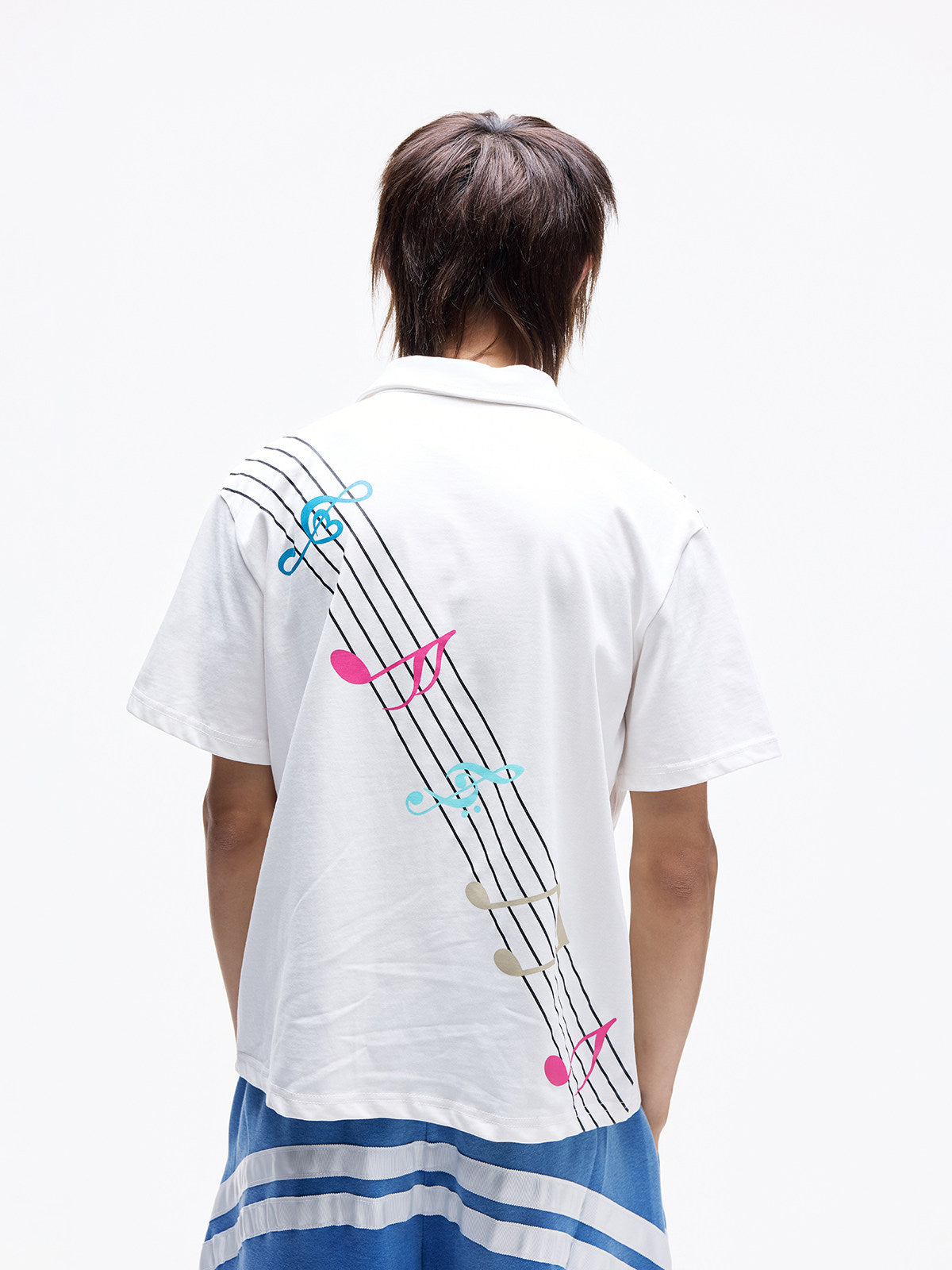 Colorful Music Staff Print Short Sleeve Polo Shirt WN27271