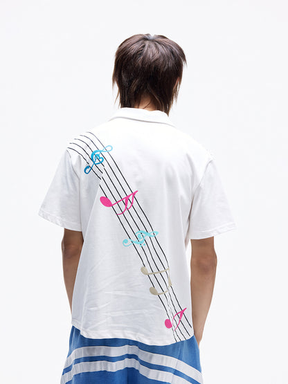 Colorful Music Staff Print Short Sleeve Polo Shirt WN27271