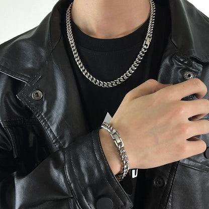 Cuban Chain Titanium Steel Necklace & Bracelet WN19249