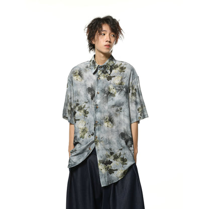 Oversize Floral Print Short Sleeve Shirt WN7101