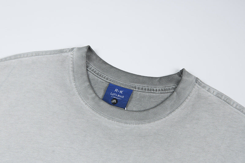 Washed Portrait Letter Print Short Sleeve T-Shirt WN25399