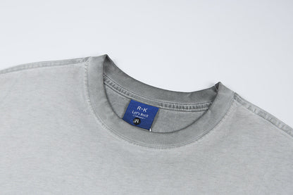 Washed Portrait Letter Print Short Sleeve T-Shirt WN25399