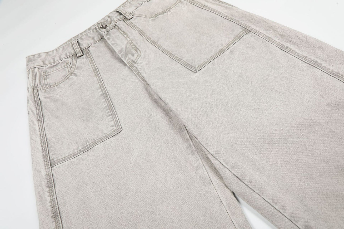 Patch Pocket Washed Wide Leg Denim Jeans WN25947