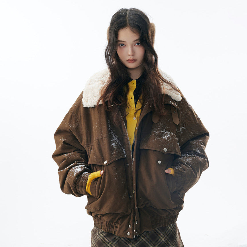 Fleece Lining Fake Fur Collar Puffer Jacket WN21910