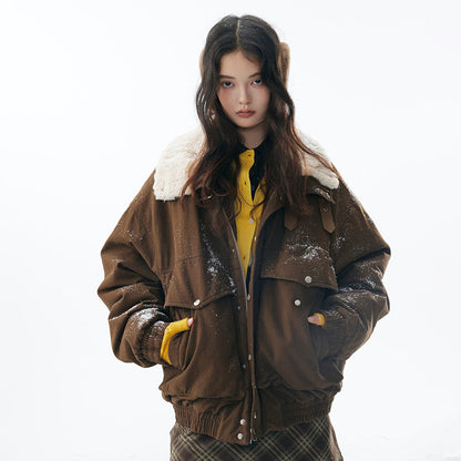 Fleece Lining Fake Fur Collar Puffer Jacket WN21910