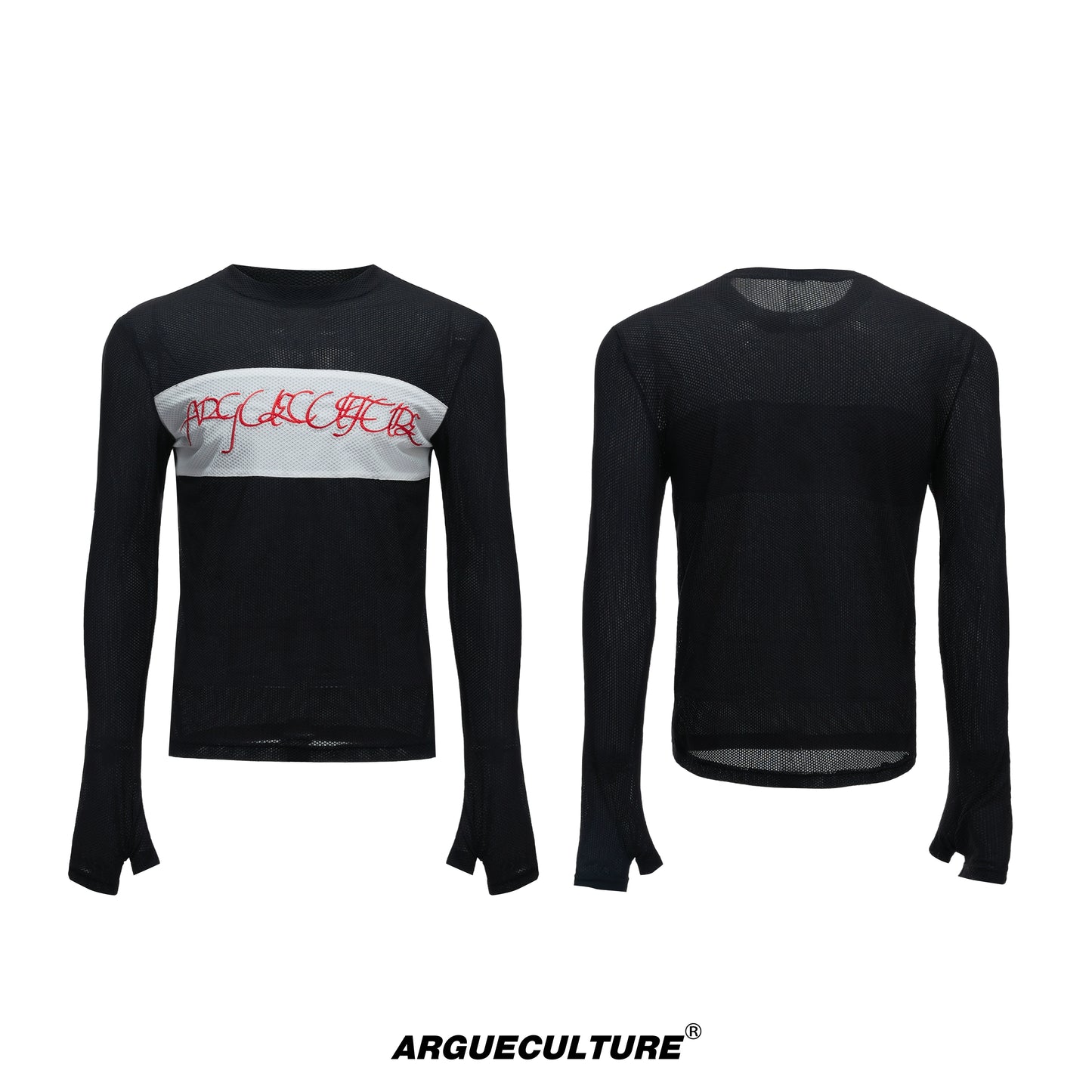 Mesh Stretch Embroidery Colorblock Long Sleeve T-Shirt WN20535