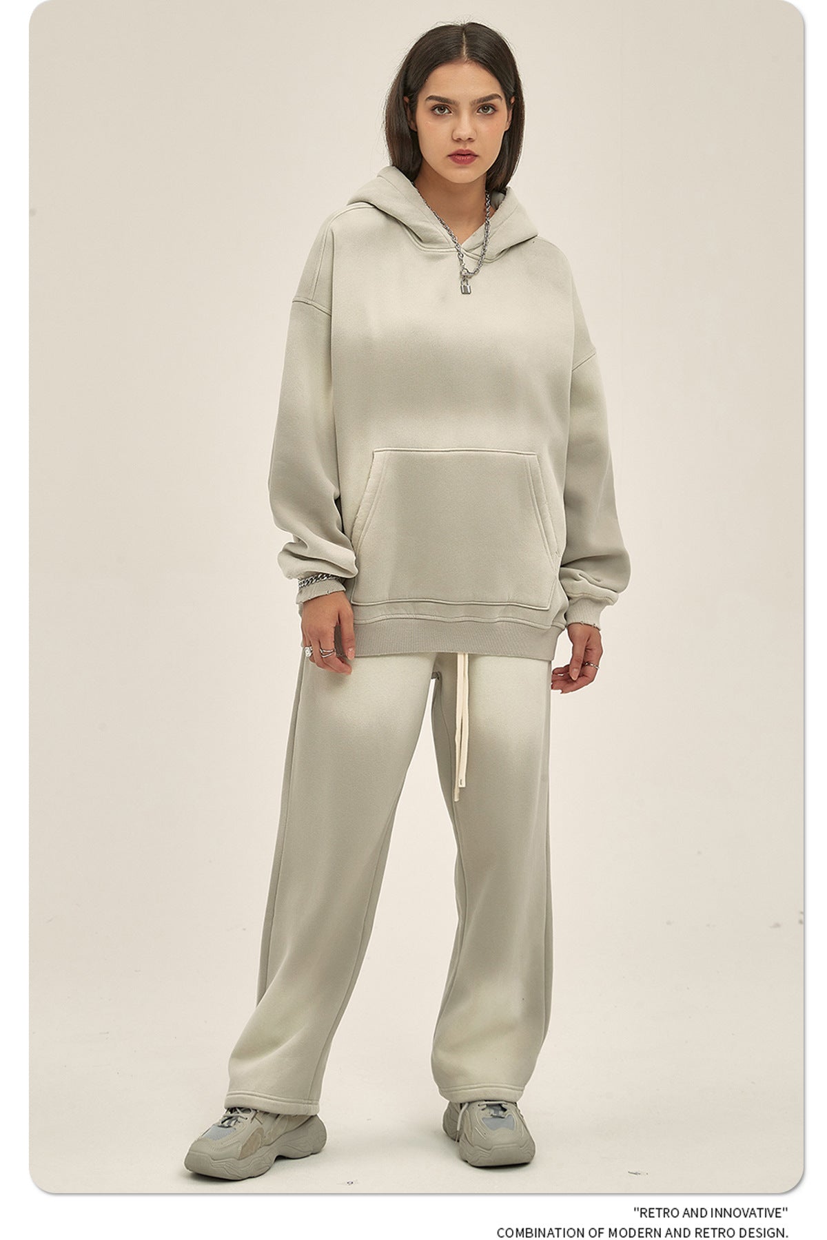 Fleece Lining Spray-dye Damage Oversize Hoodie WN9969-K