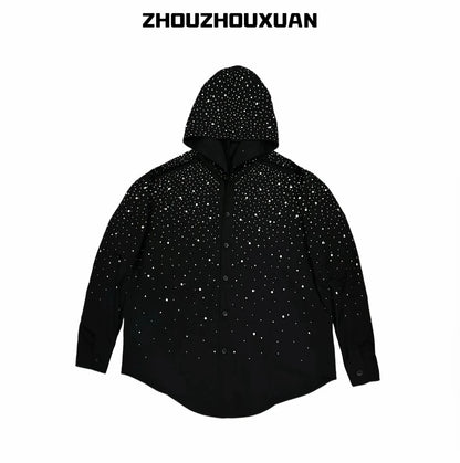 Rhinestone Starry Sky Lightweight Hooded Shirt WN20698