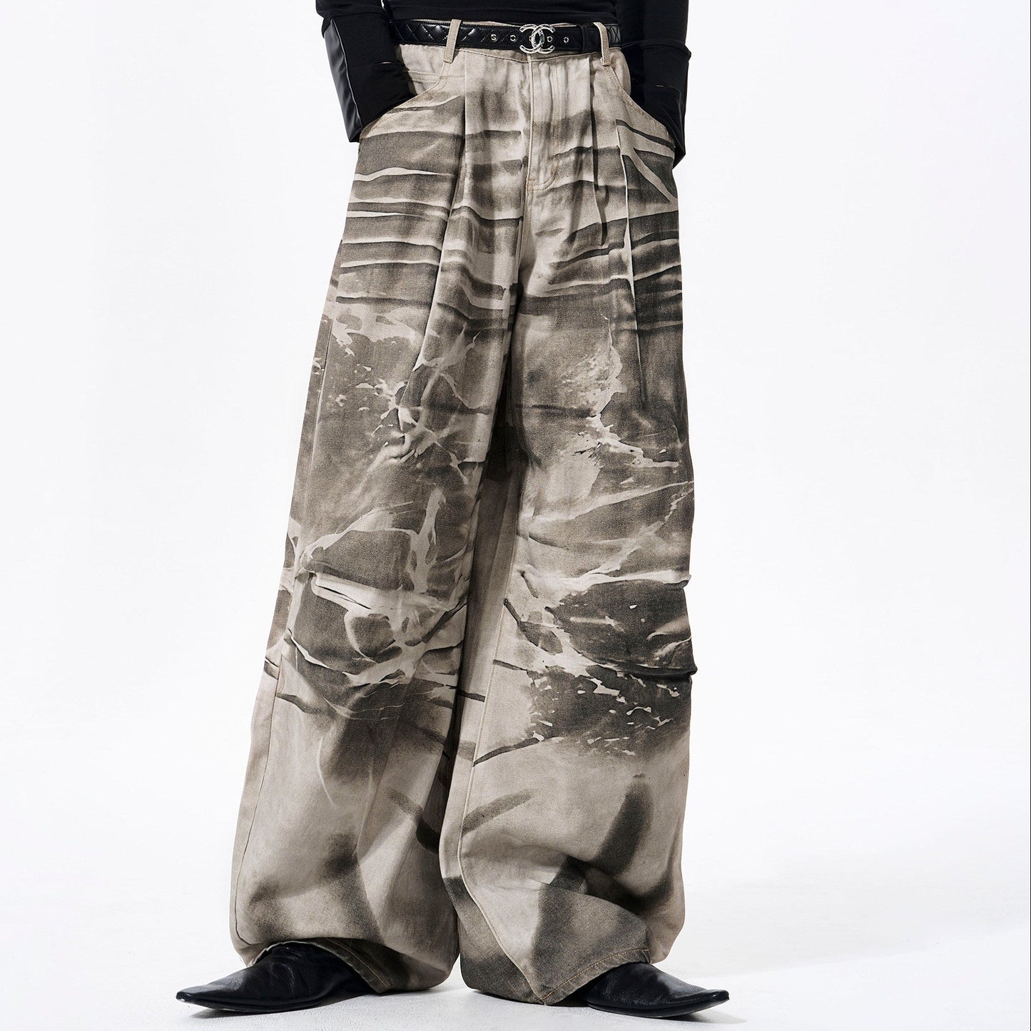 Tie-Dye Damage Wide Leg Denim Jeans WN23284