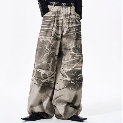 Tie-Dye Damage Wide Leg Denim Jeans WN23284