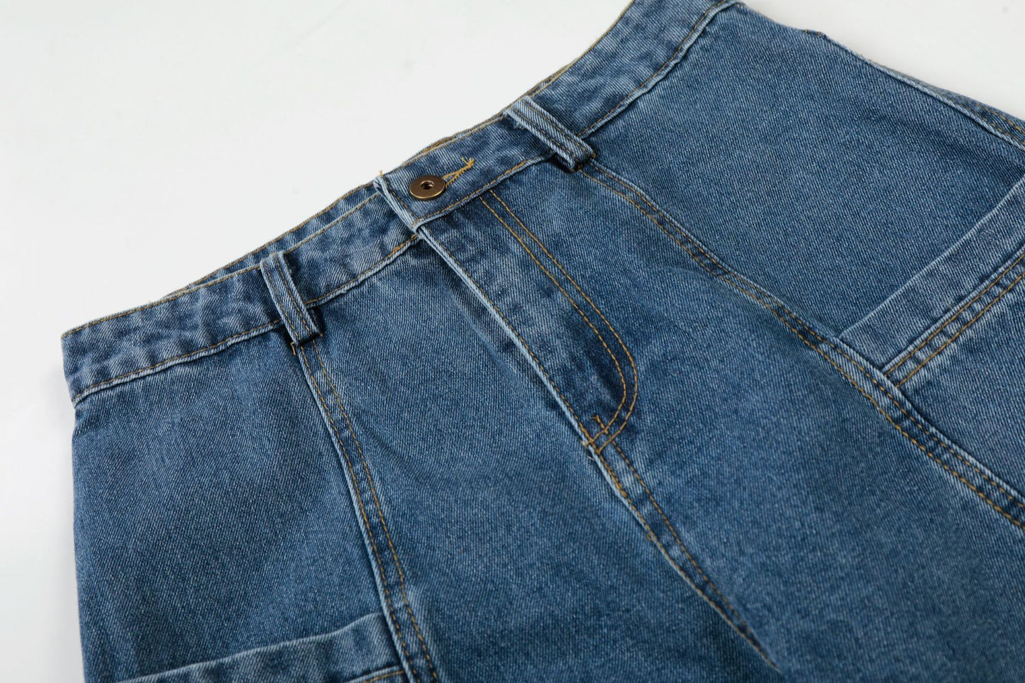 Curved Wide Leg Patchwork Denim Jeans WN25680
