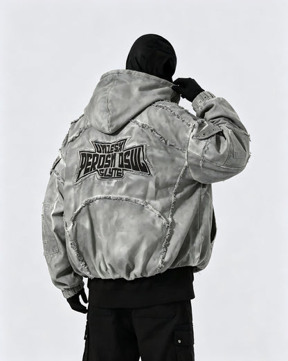 Washed Graphic Pocket Detail Hooded Jacket WN27967