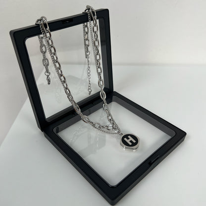 Double Layer Letter H Pendant Titanium Steel Necklace WN19222