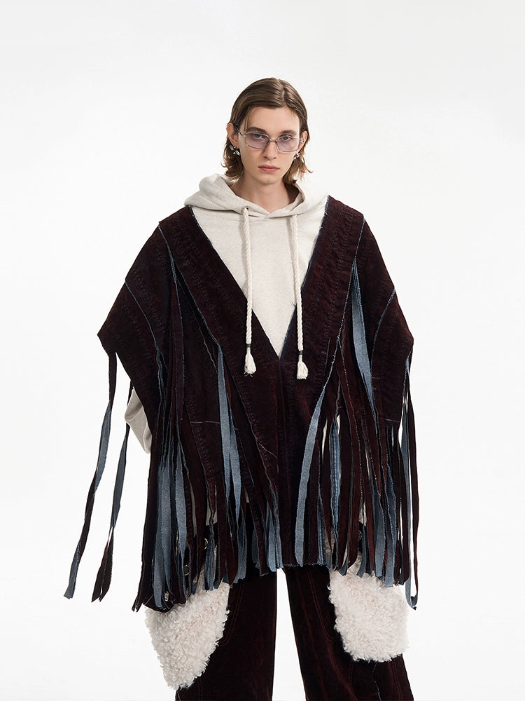 Velvet Tassel Cape-Style Layered Hoodie & Pants Setup WN12109