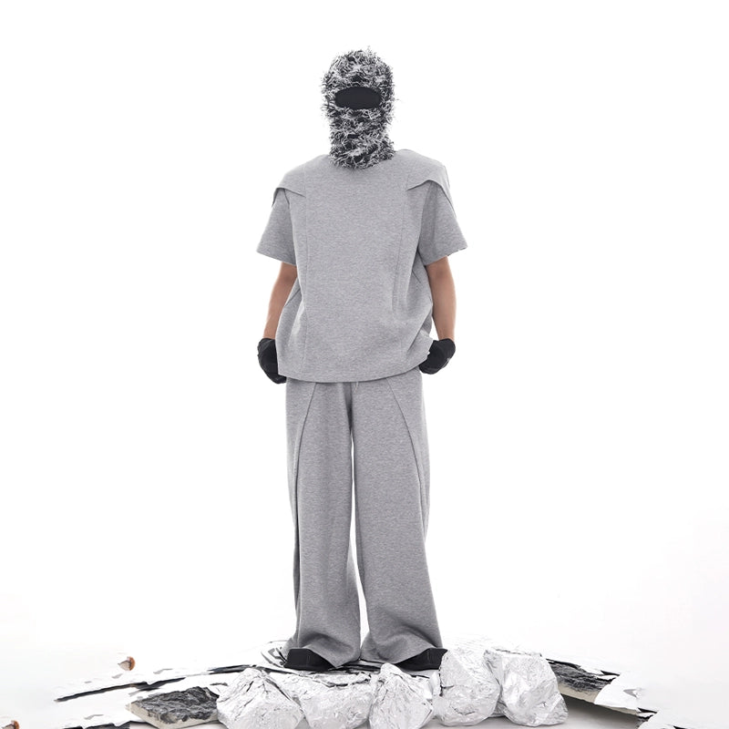 Deconstructed Patchwork Short Sleeve T-Shirt & Pants Setup WN18716