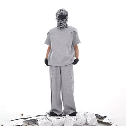 Deconstructed Patchwork Short Sleeve T-Shirt & Pants Setup WN18716