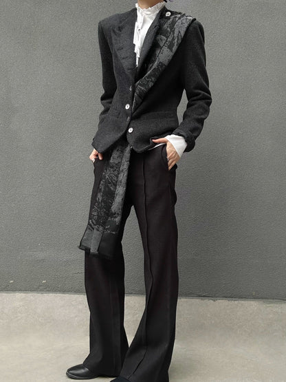 Wool Standing-Collar Button-Front Tailored Jacket & Design Shawl Set WN23141