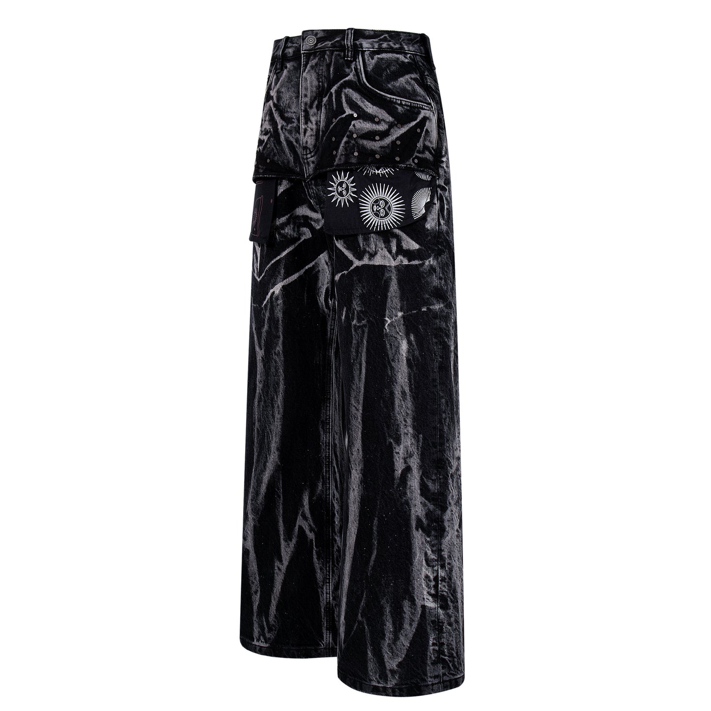 Multi-Print Wide Leg Denim Jeans WN23093