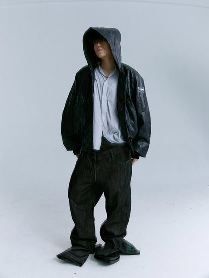 Cracked PU Leather Oversize Hooded Puffer Jacket WN17212