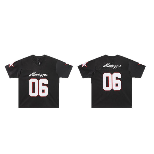 Appliqué Embroidery V-Neck Oversize Short Sleeve T-Shirt WN26567