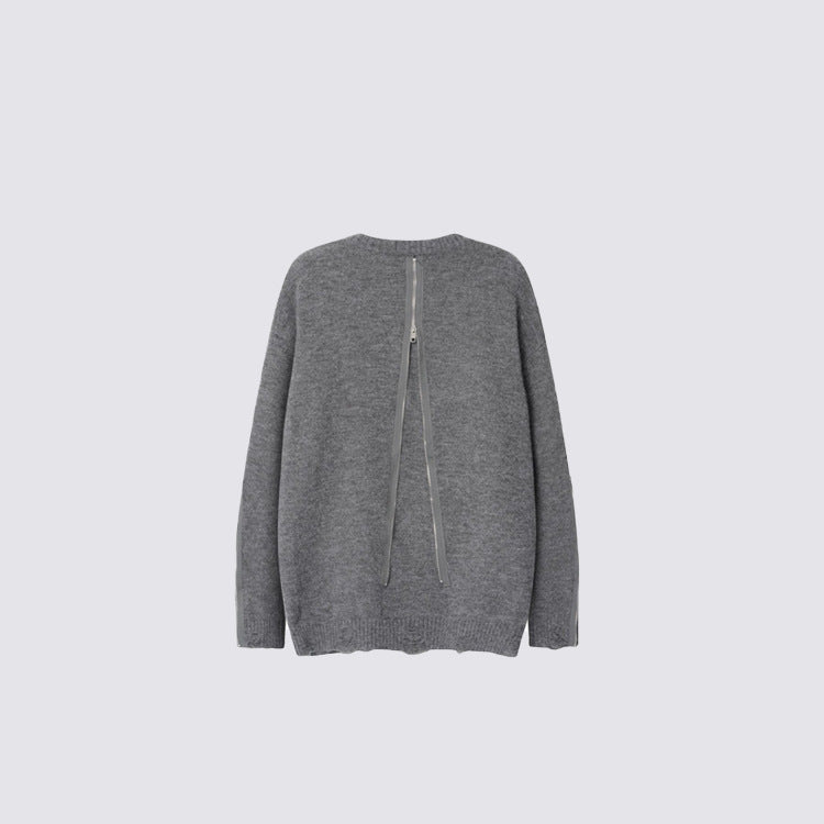Asymmetric Zipper Detail Oversize Knit Sweater WN28124