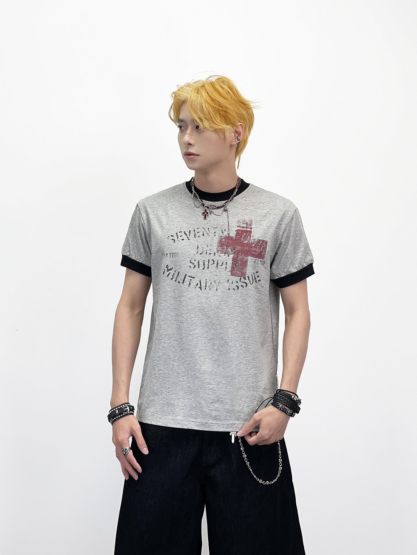 Cross Letter Print Short Sleeve T-Shirt WN24284