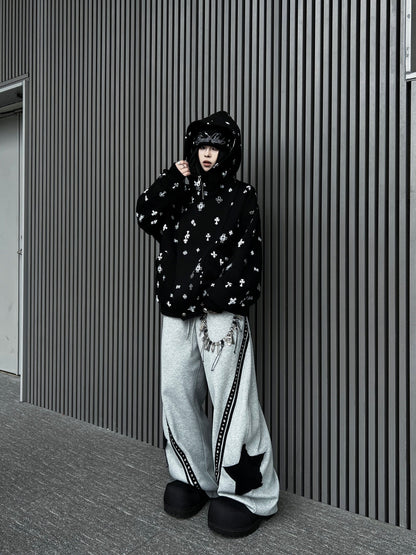 Deconstructed Patchwork Double Placket Print Zipper Hoodie WN24202