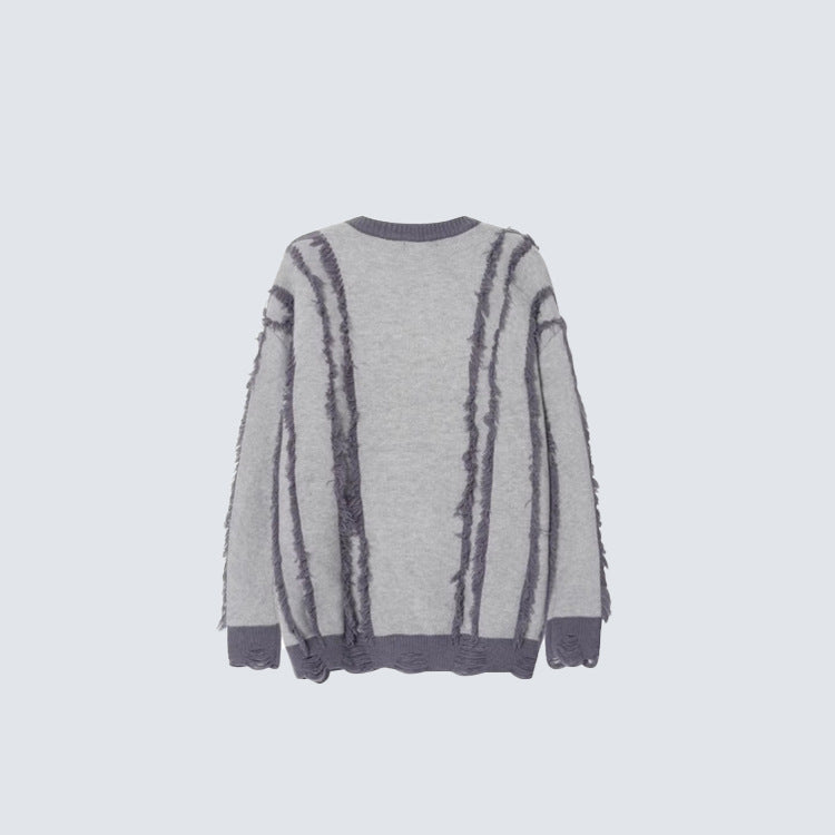 Frayed Stripe Heart Graphic Knit Sweater WN27969