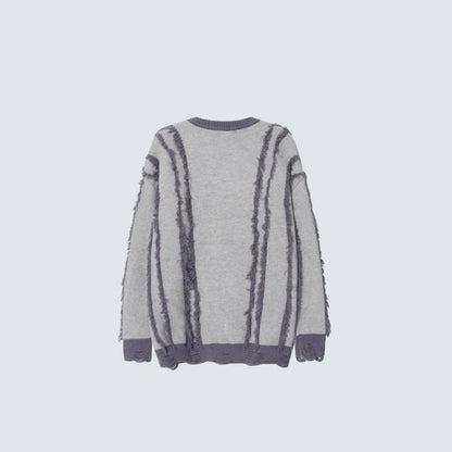 Frayed Stripe Heart Graphic Knit Sweater WN27969