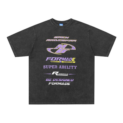 Washed Letter Print Oversize Short Sleeve T-Shirt WN15064