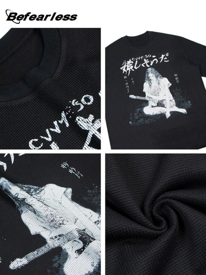 Waffle Portrait Print Oversize Short Sleeve T-Shirt WN26388