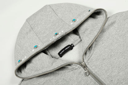 Turquoise Stone Zipper Hoodie WN25932