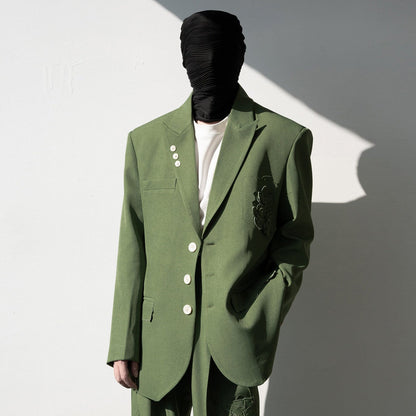 Flower Design Asymmetric Pocket Tailored Jacket & Trousers Setup WN23840