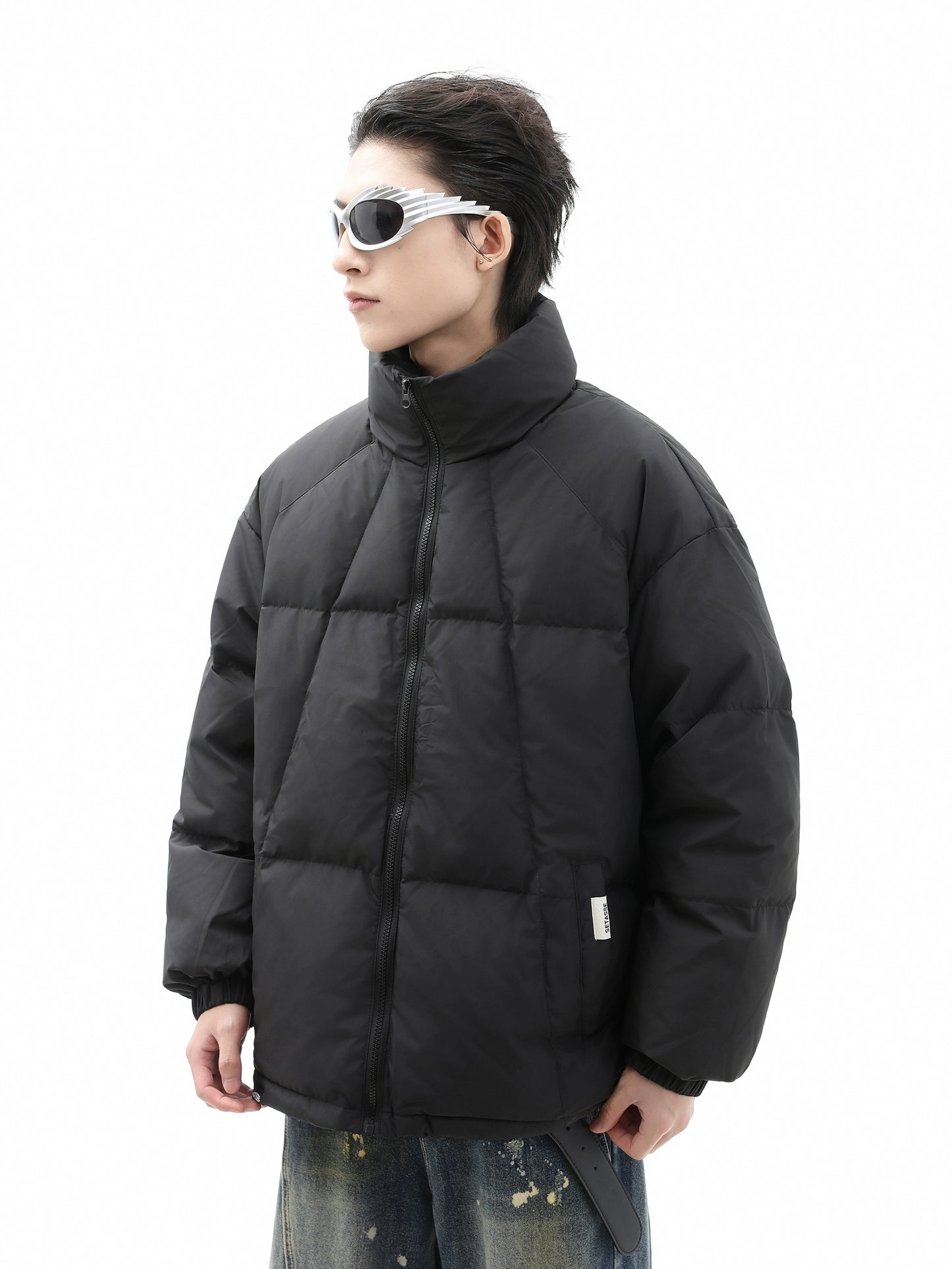 Oversize White Duck Down Standing-Collar Puffer Jacket WN10293