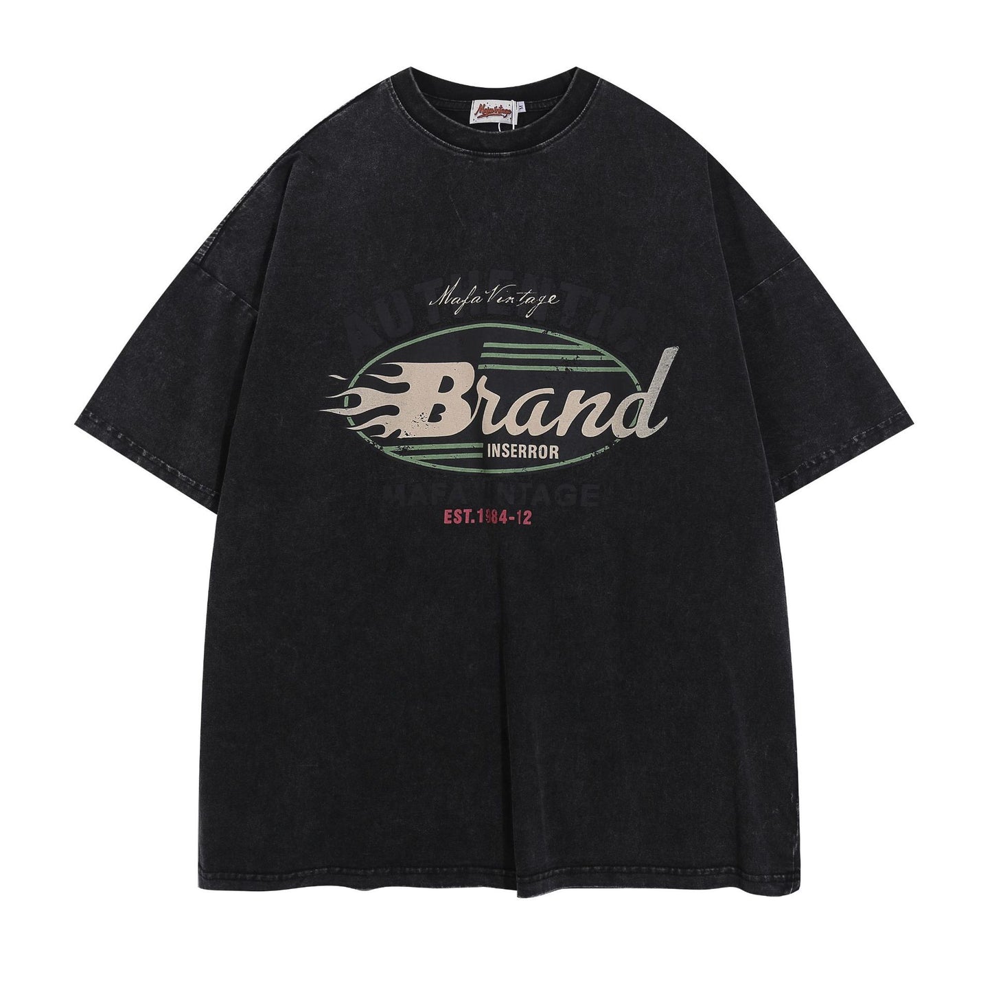 Washed Damage Letter Print Short Sleeve T-Shirt WN26919