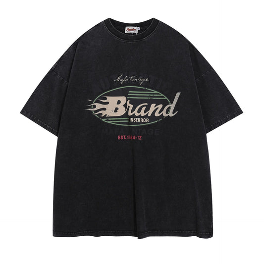 Washed Damage Letter Print Short Sleeve T-Shirt WN26919