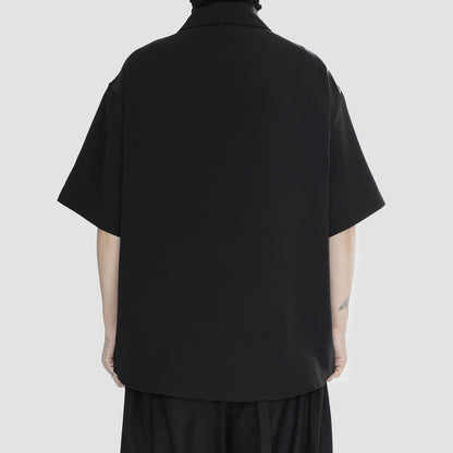 Black Color Zipper Short Sleeve Shirt WN20138