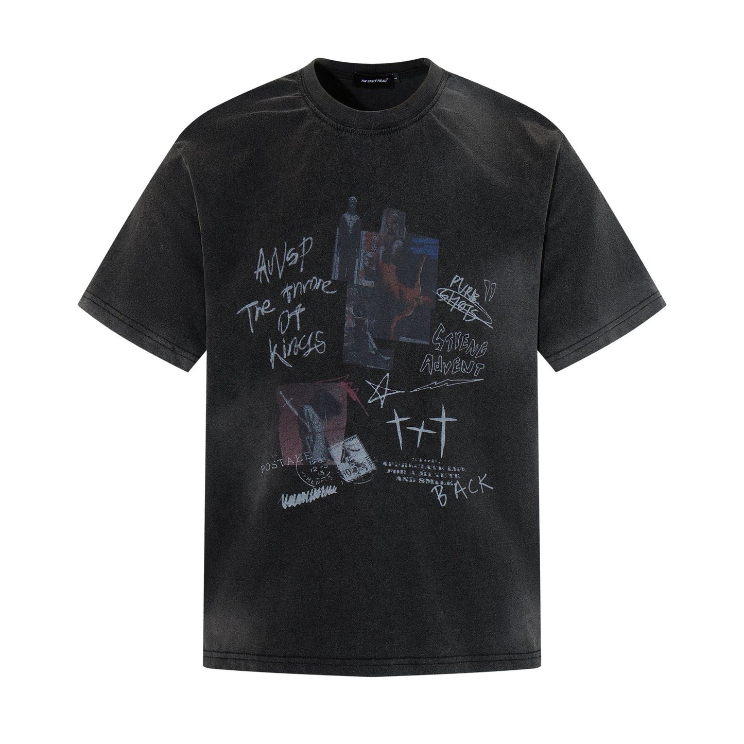 Washed Handwriting Print Short Sleeve T-Shirt WN25809