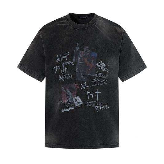 Washed Handwriting Print Short Sleeve T-Shirt WN25809