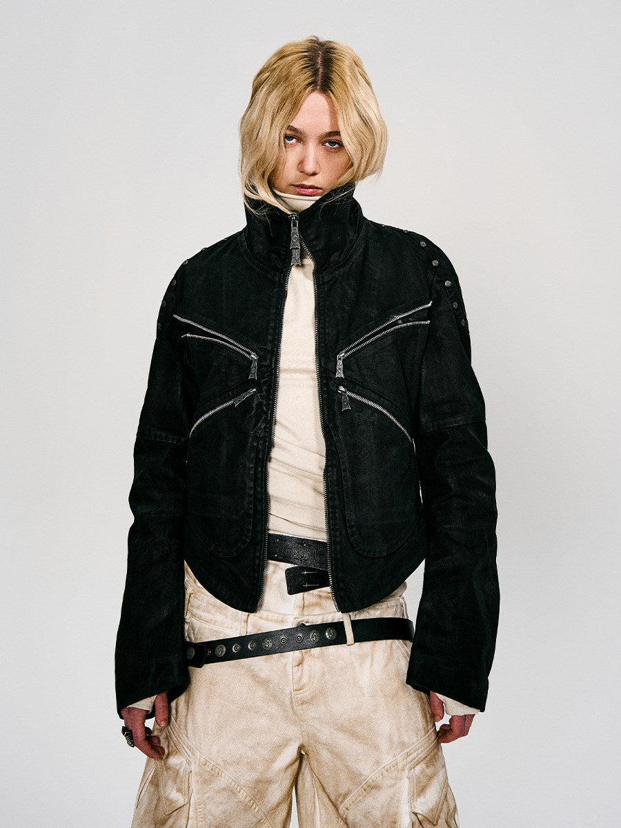 Stand Neck Wax Coating Oversize Jacket WN27446